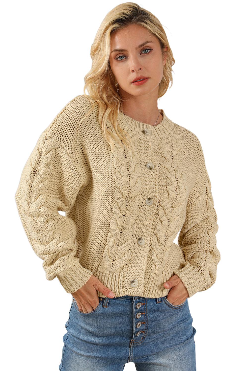 Apricot Cable Knit Buttoned Cardigan - L & M Kee, LLC