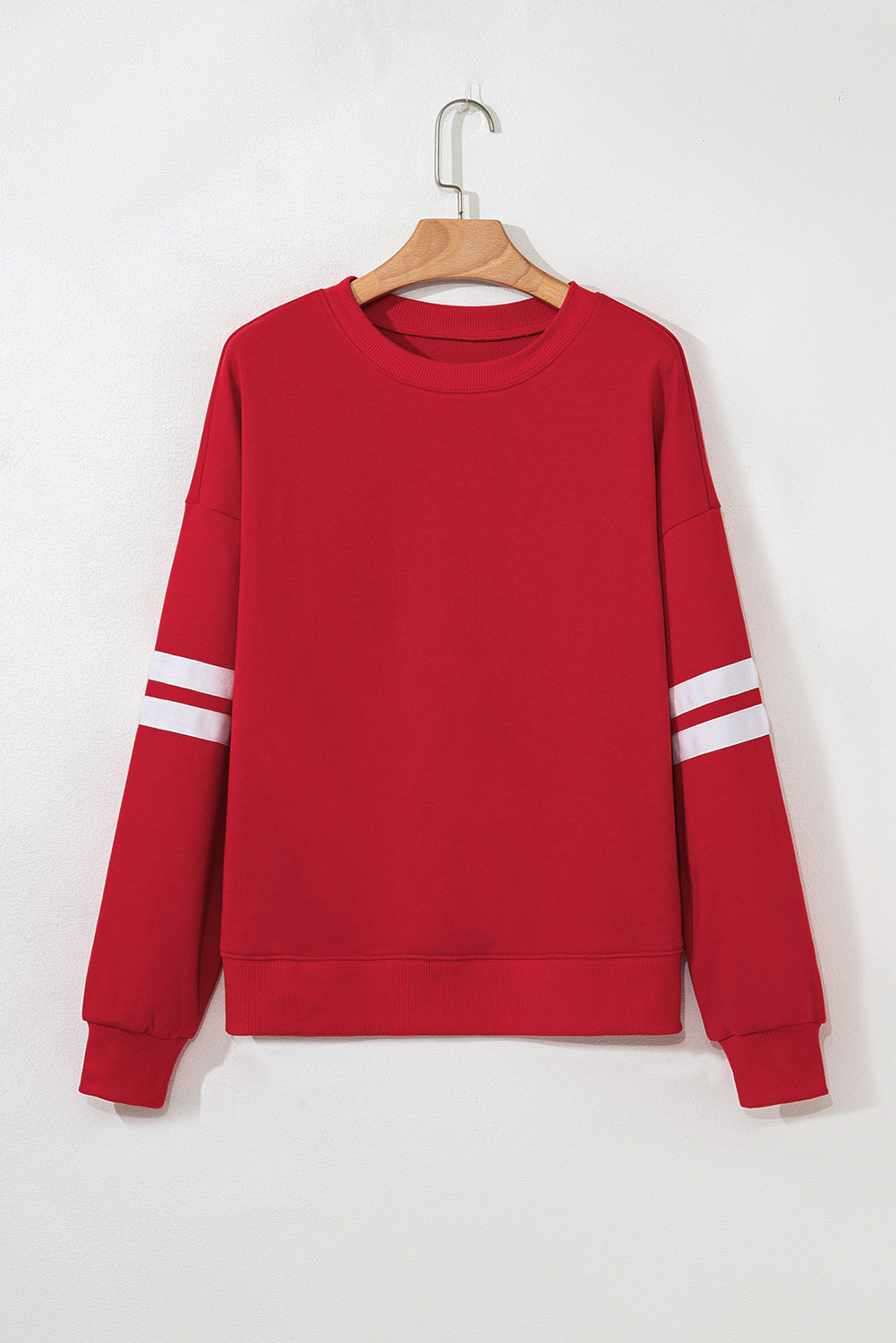 Fiery Red Varsity Striped Detail Drop Shoulder Oversized Sweatshirt