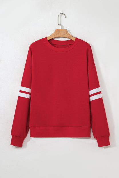 Fiery Red Varsity Striped Detail Drop Shoulder Oversized Sweatshirt
