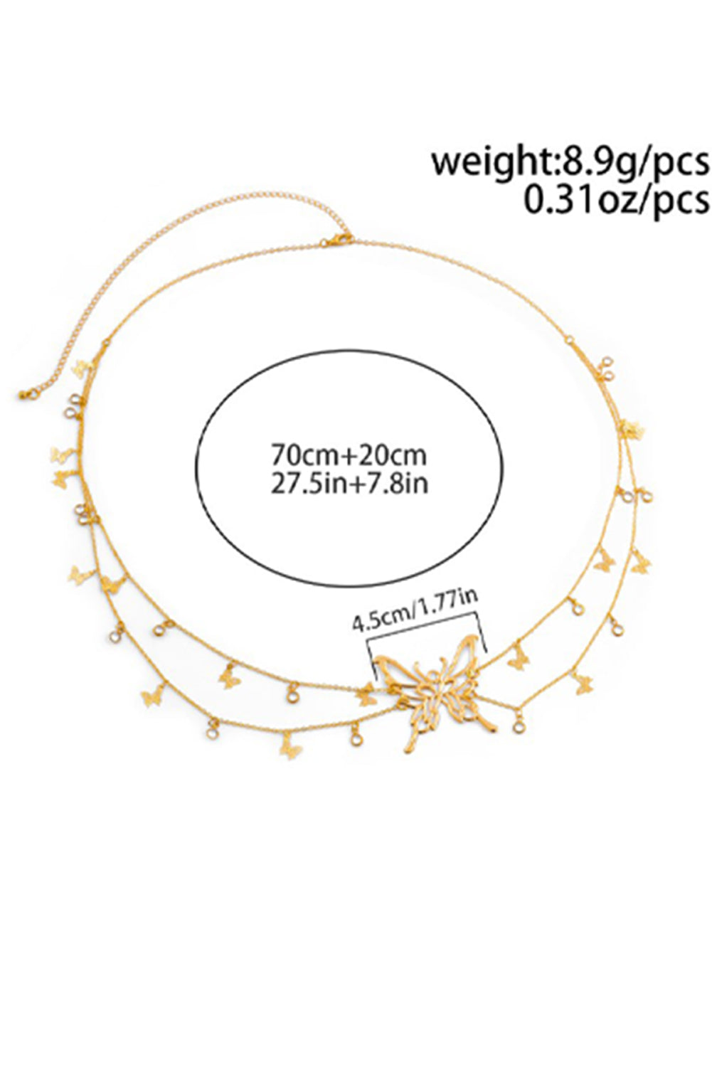 Gold Butterfly Decor Tassel Plate Alloy Layered Waist Chain