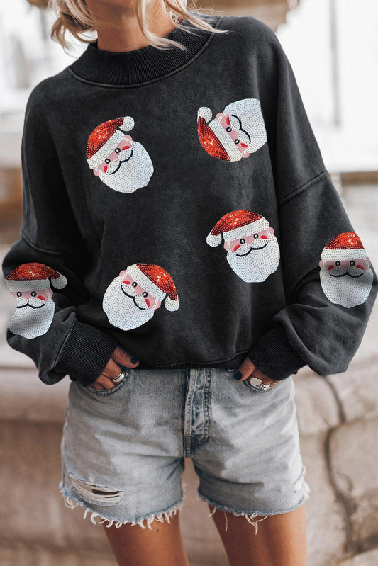 Black Sequined Santa Claus Christmas Fashion Sweatshirt - L & M Kee, LLC