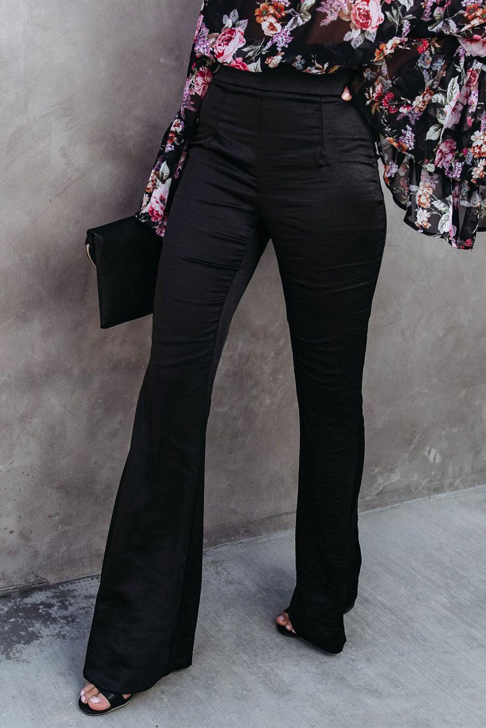 Black Satin Flare Tailored Pants - L & M Kee, LLC