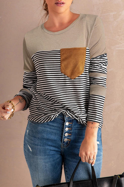 Black Pinstripe Patch Pocket Top - L & M Kee, LLC