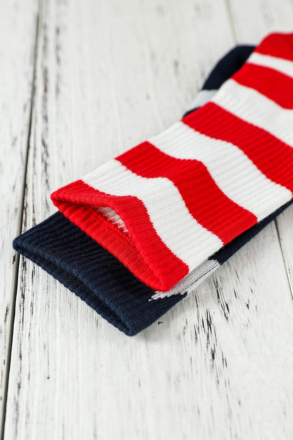 Fiery Red USA Star and Striped Pattern Crew Socks