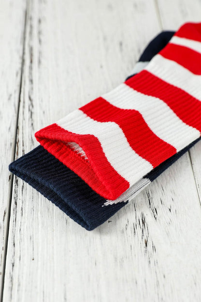 Fiery Red USA Star and Striped Pattern Crew Socks - L & M Kee, LLC