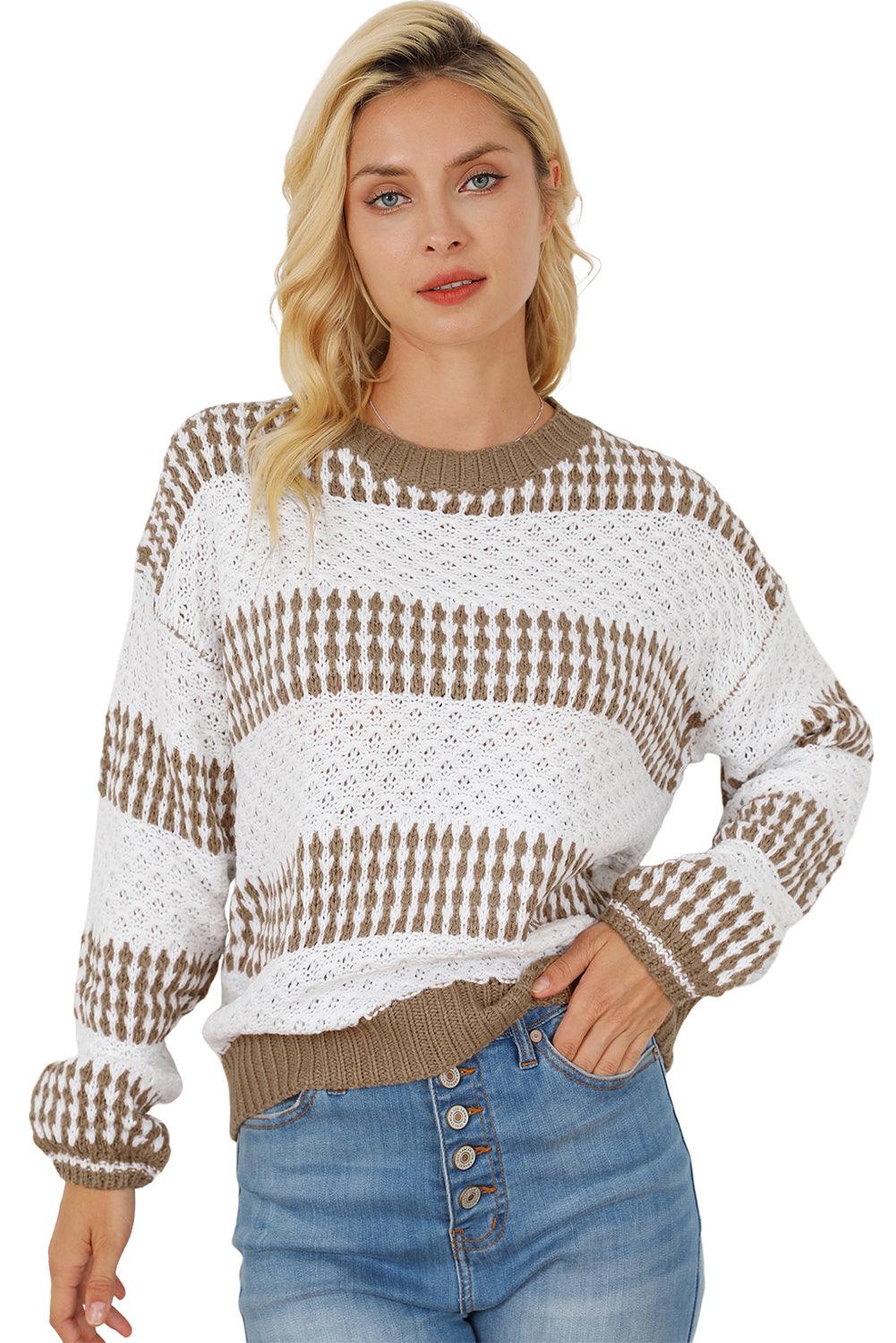 Multicolour Vertical Stripes Two Tones Drop Shoulder Sweater - L & M Kee, LLC