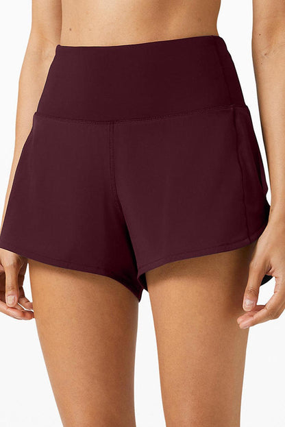 Burgundy Wide Waistband High Waist Sports Shorts - L & M Kee, LLC