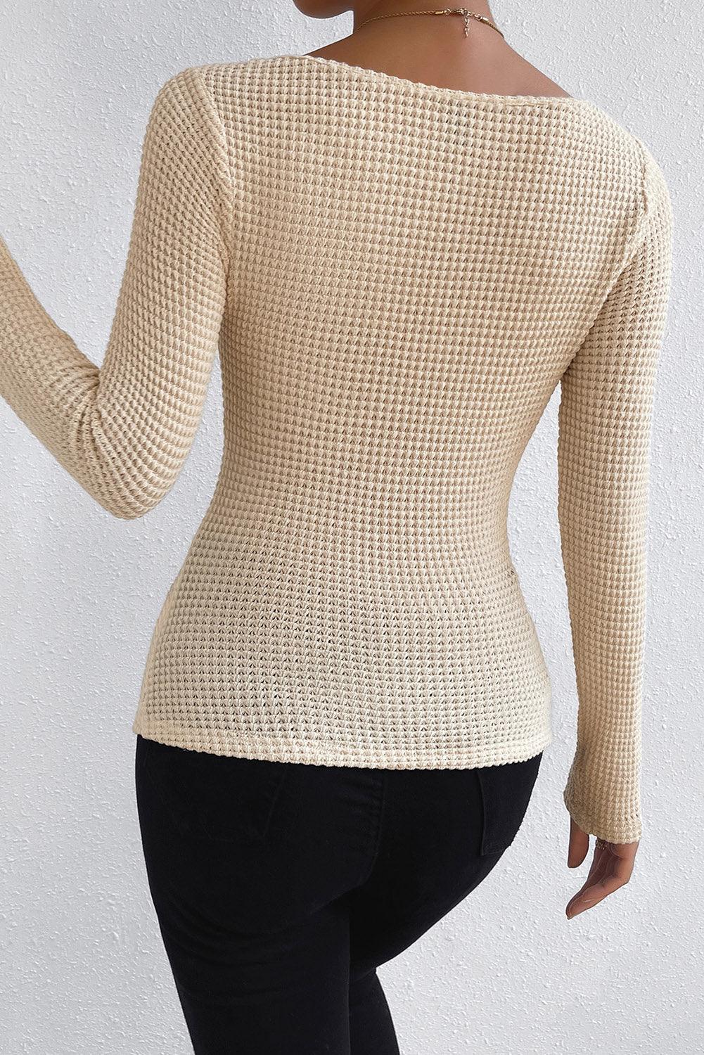 Apricot Square Neck Ruched Textured Knit Top - L & M Kee, LLC