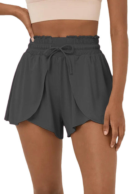 Dark Grey Frilly High Waist Petal Wrap Swim Shorts - L & M Kee, LLC