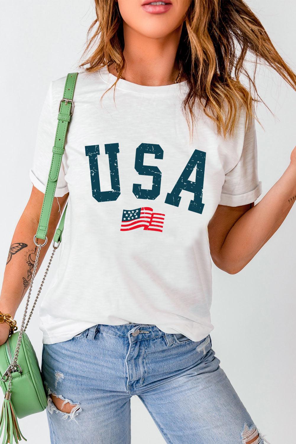 White USA Flag Graphic Oversized Tee - L & M Kee, LLC