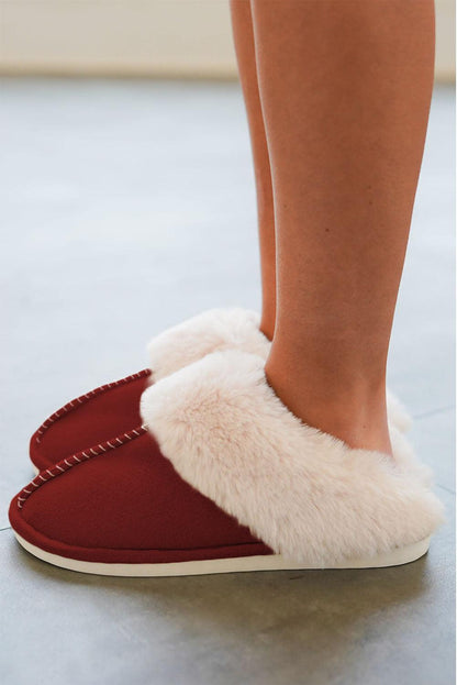 Fiery Red Cut and Sew Faux Suede Plush Lined Slippers - L & M Kee, LLC