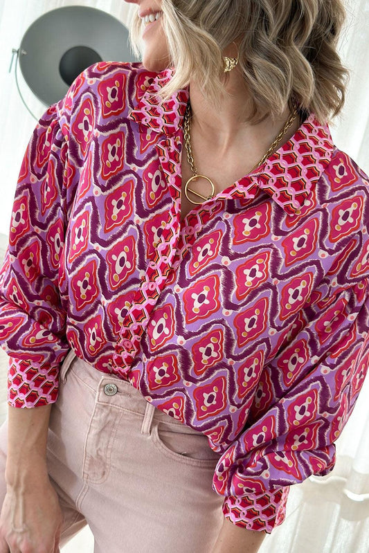 Abstract Print Button Up Long Sleeve Shirt - L & M Kee, LLC