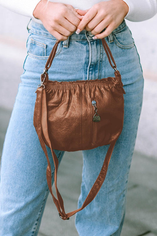 Chestnut Vintage Leather Pleated Shoulder Bag - L & M Kee, LLC