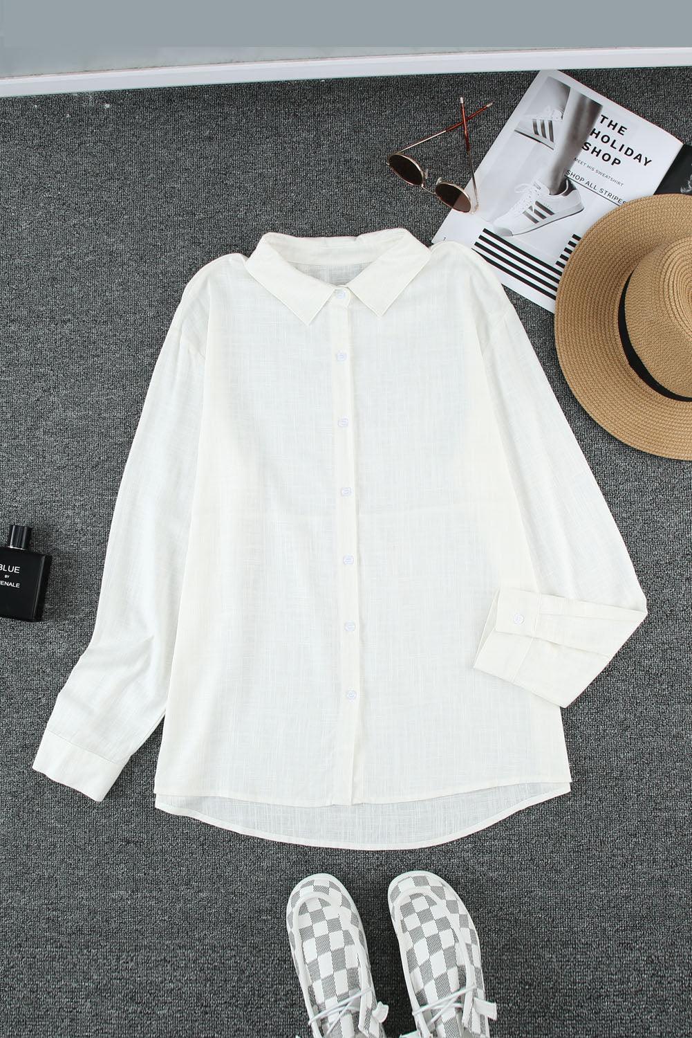 White Textured Solid Color Basic Shirt - L & M Kee, LLC