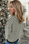 White Stripe Contrast MERRY Letter Christmas Print Drop Shoulder Sweatshirt