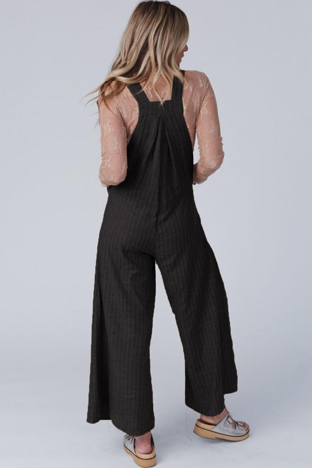 Brown Striped Pleated Wide Leg Pocketed Jumpsuit - L & M Kee, LLC