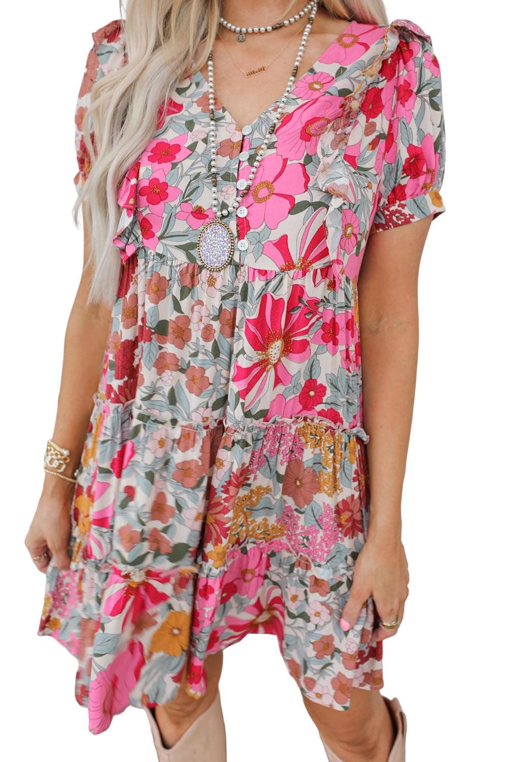 Ruffled Tank Floral Dress - L & M Kee, LLC