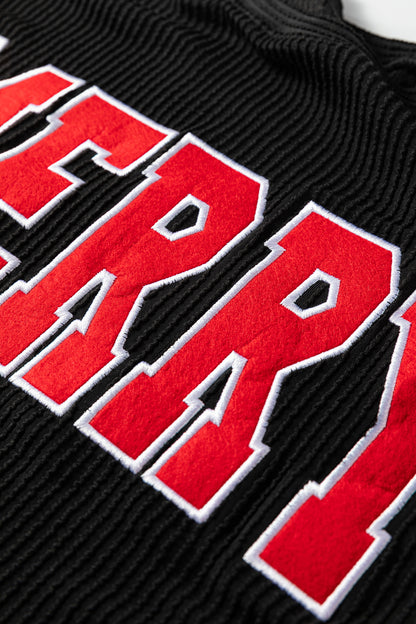 Racing Red Twisted Rib Outlined Merry Letter Graphic Loose Long Sleeve Top