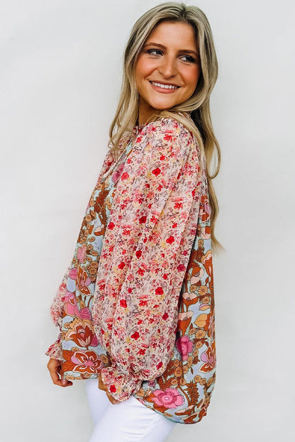 Boho Wide Sleeve Smocked Waist Floral Dress - L & M Kee, LLC