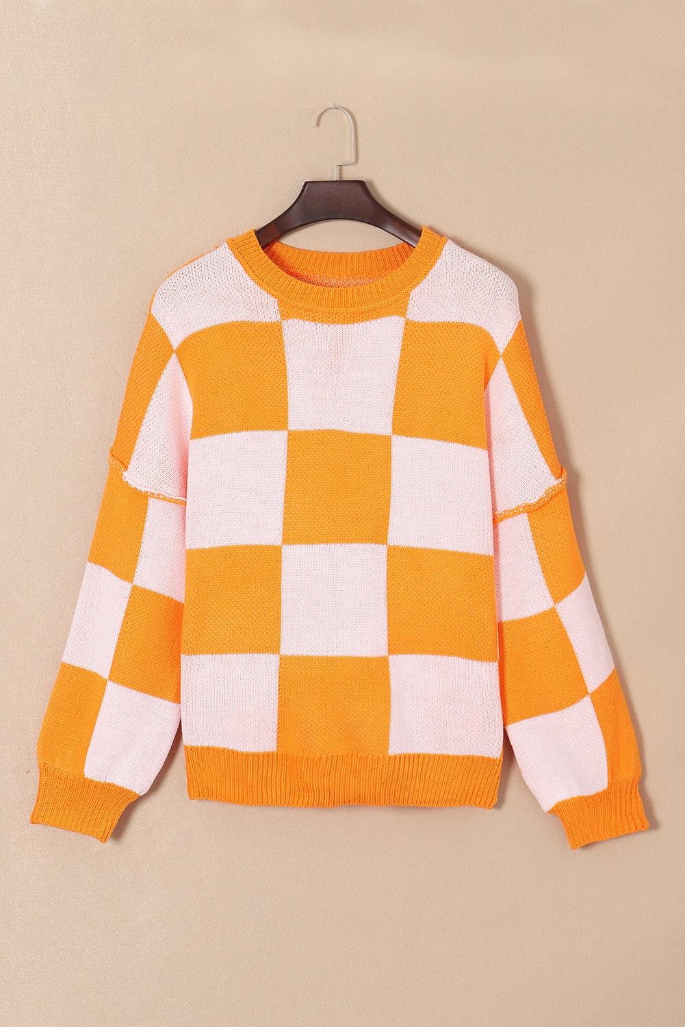 Pink Checkered Bishop Sleeve Sweater - L & M Kee, LLC