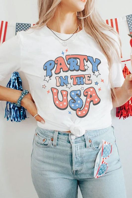 White PARTY IN THE USA Flag Fashion Graphic Tee