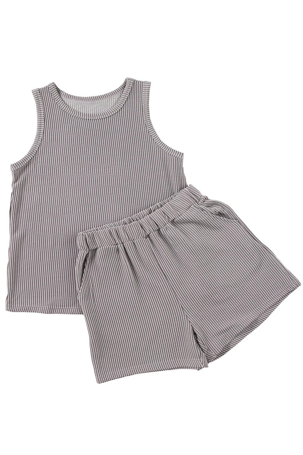 Medium Grey Corded Sleeveless Top and Pocketed Shorts Set - L & M Kee, LLC