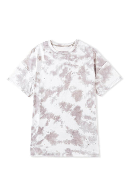 White Tie-dye Round Neck Short Sleeve Top - L & M Kee, LLC