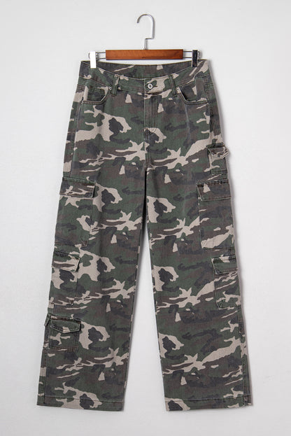 Green Camo Cargo Wide Leg Pants