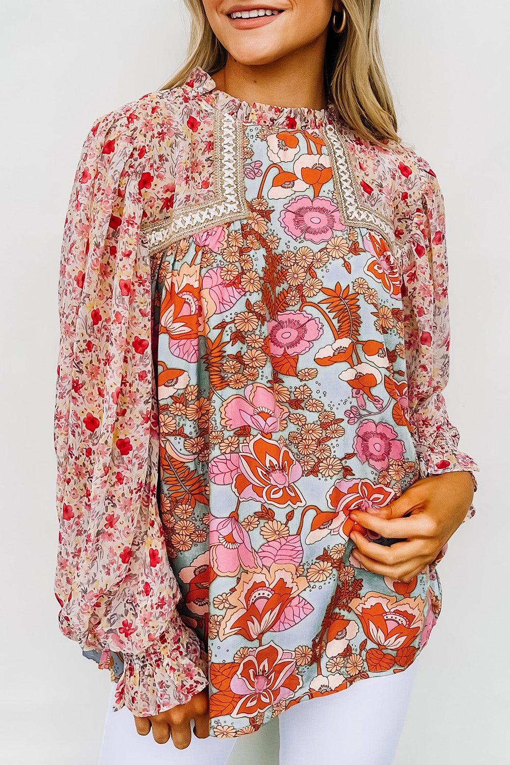 Boho Wide Sleeve Smocked Waist Floral Dress - L & M Kee, LLC