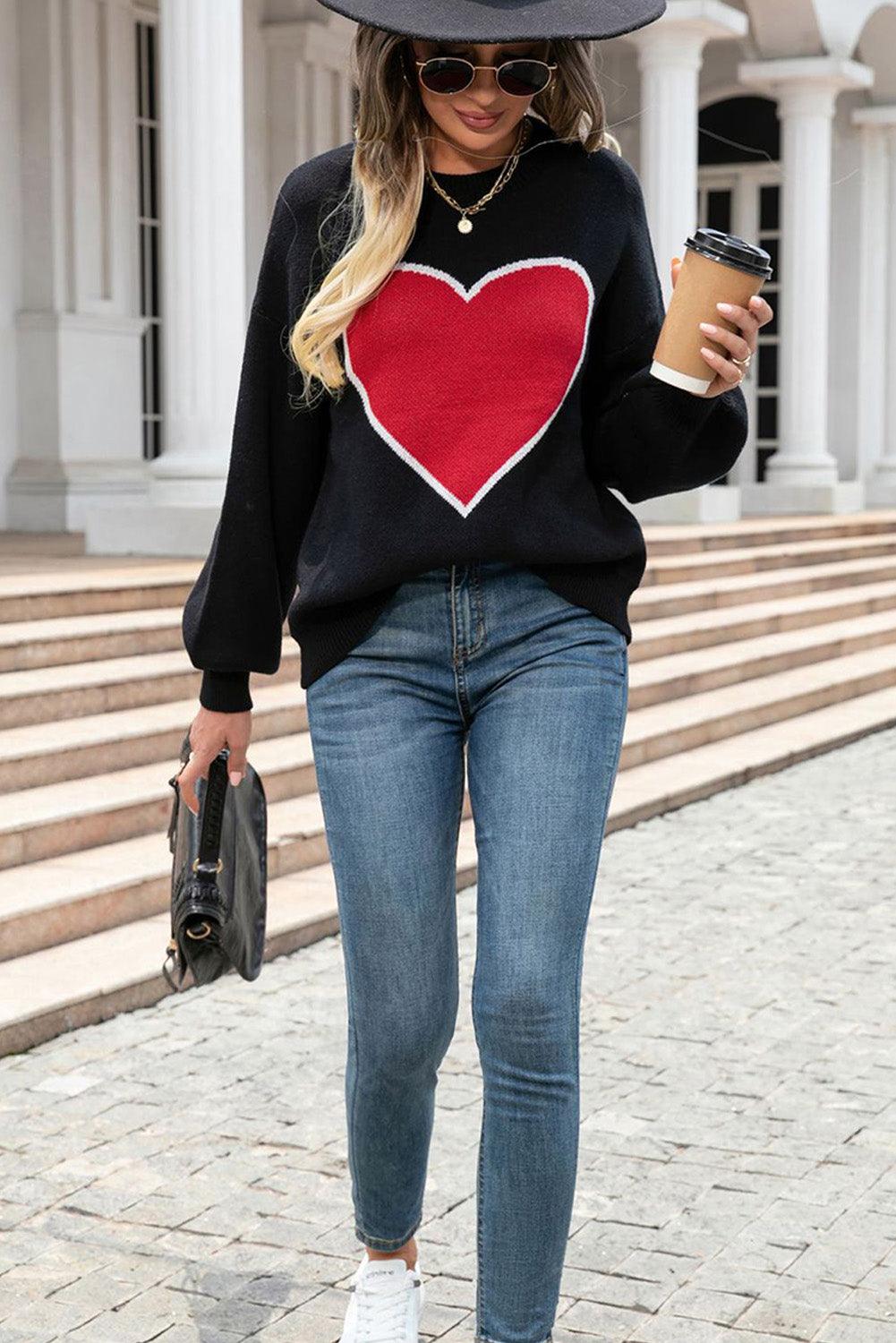 Black Heart Graphic Valentine Sweater - L & M Kee, LLC