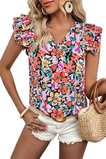 Multicolour Tiered Ruffled Sleeve Floral Blouse - L & M Kee, LLC