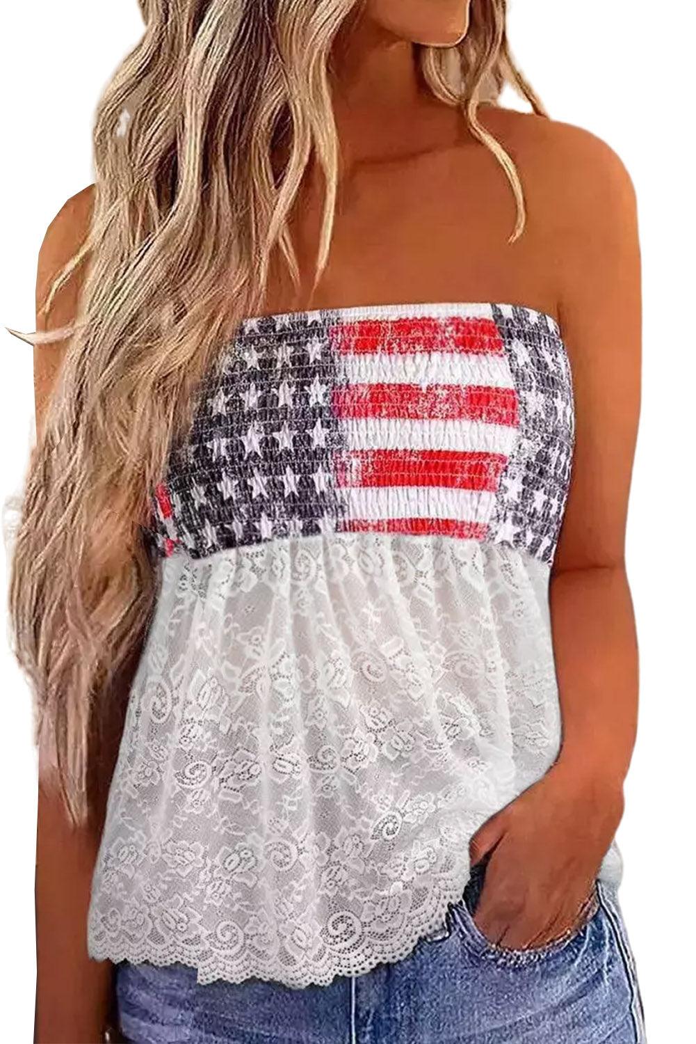 Bandeau Lace Stitching National Flag Vest - L & M Kee, LLC