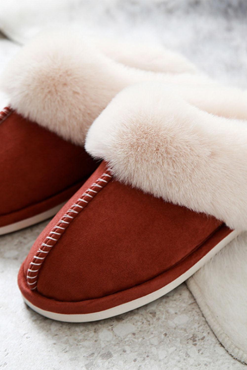 Fiery Red Cut and Sew Faux Suede Plush Lined Slippers - L & M Kee, LLC