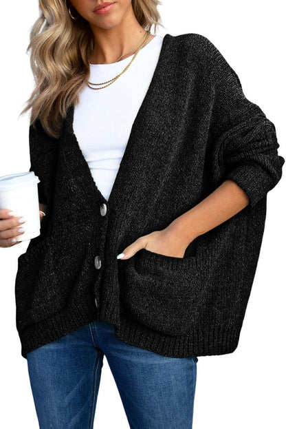 Gray Buttons Front Pocketed Sweater Cardigan - L & M Kee, LLC