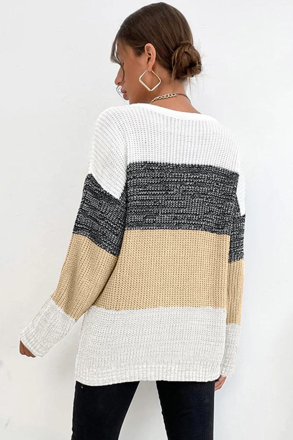 Multicolour Color Block Drop Shoulder Knit Sweater - L & M Kee, LLC