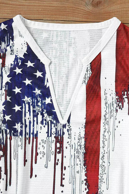 American Flag Designful Print Notch V Neck Tank Top