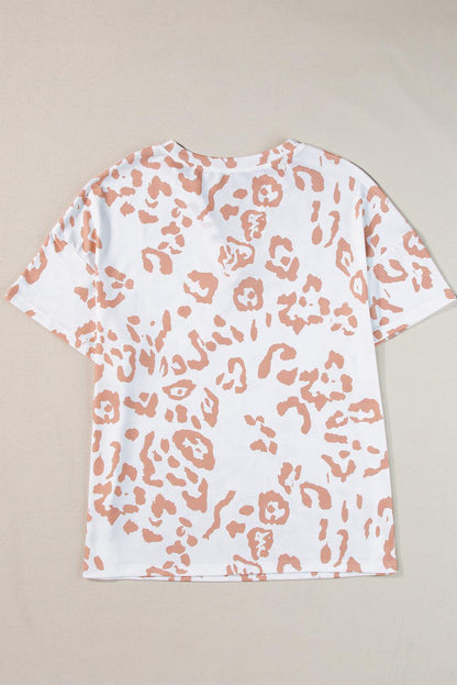 White Plus Size Leopard Print V Neck Short Sleeve Top - L & M Kee, LLC