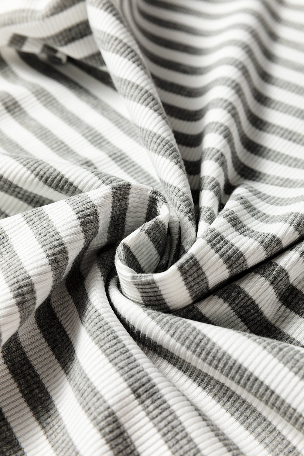 Gray Stripe Ribbed High Neck Slim Fit Long Sleeve Top