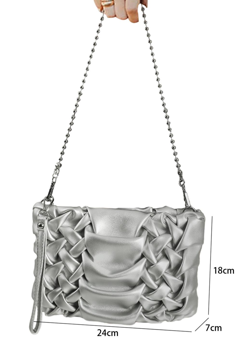 Silvery Woven Textured Fashion Leather Shoulder Bag - L & M Kee, LLC