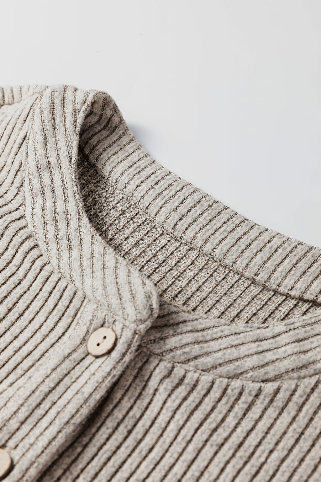 Simply Taupe Plus Size Ribbed Knit Kangaroo Pocket Henley Long Sleeve Top