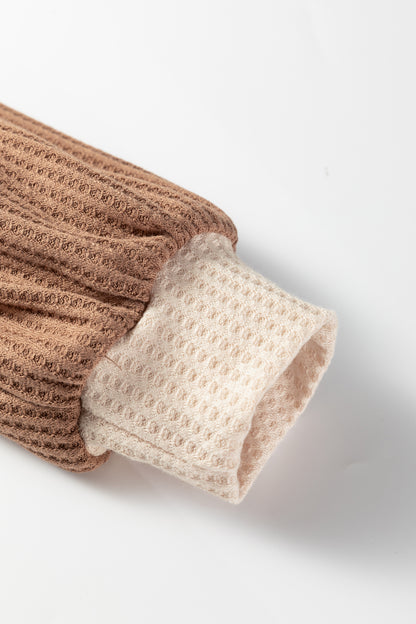 Camel Waffle Color Block Raglan Sleeve Top