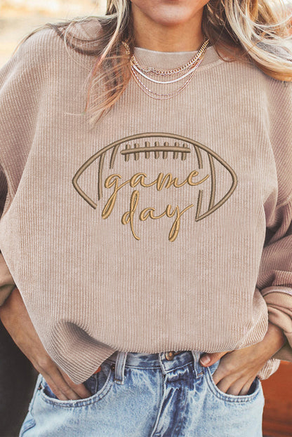 Orange Rugby Game Day Embroidered Corduroy Sweatshirt
