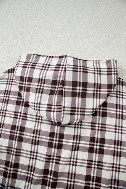 Beige Plaid Patchwork Side Slit Sweatshirt