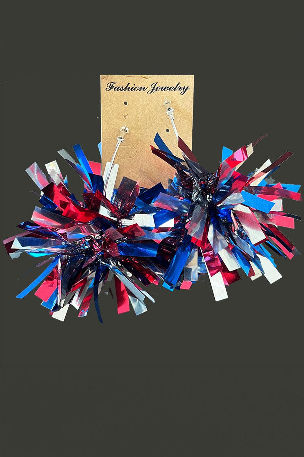 Dark Blue 4th of July Celebration Tinsel Earrings - L & M Kee, LLC