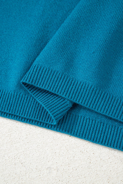 Light Blue Horse Shoe Embroidered Loose Short Sleeve Sweater