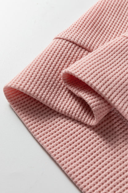 Gossamer Pink Lace Patchwork Raglan Sleeve Kangaroo Pocket Waffle Hoodie