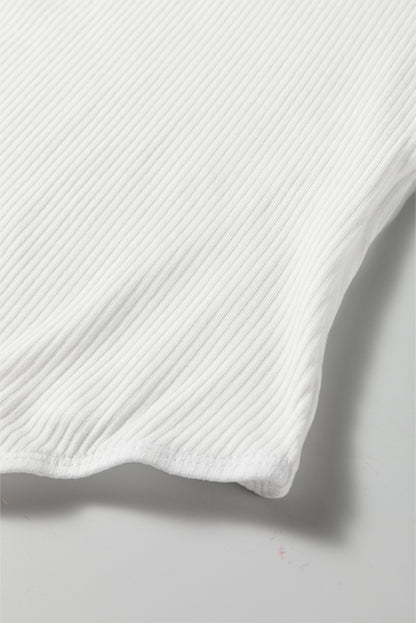 White Ribbed Long Sleeve Crew Neck Solid Color Bodysuit