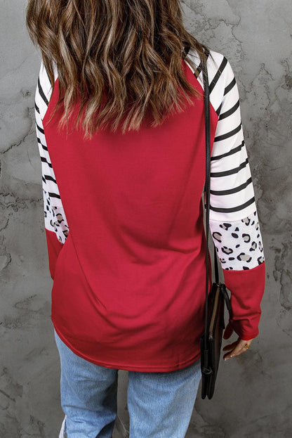 Black Striped Animal Print Colorblock Long Sleeve Top - L & M Kee, LLC