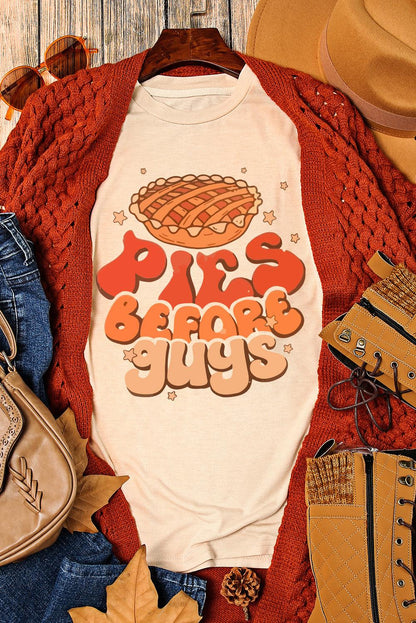 Khaki PIES BEFORE GUYS Thanksgiving Fashion Tee - L & M Kee, LLC