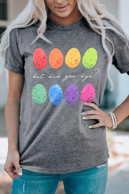 Gray Easter Eggs Print Crew Neck T Shirt - L & M Kee, LLC